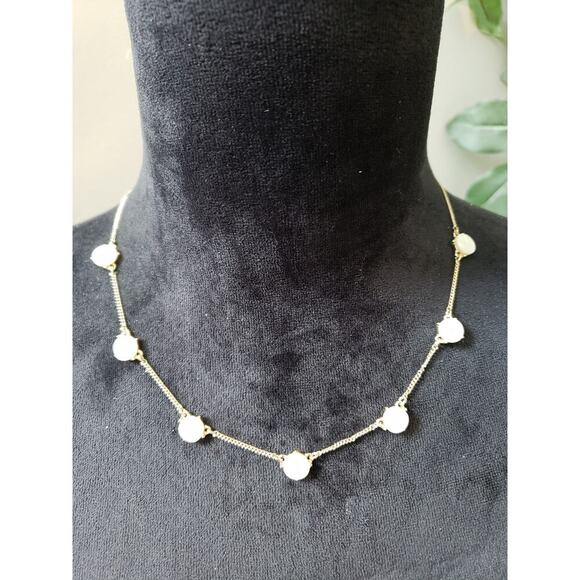 Women's Gold Necklace with White Round Stone Beads and Lobster Clasp Lock - Picture 3 of 6